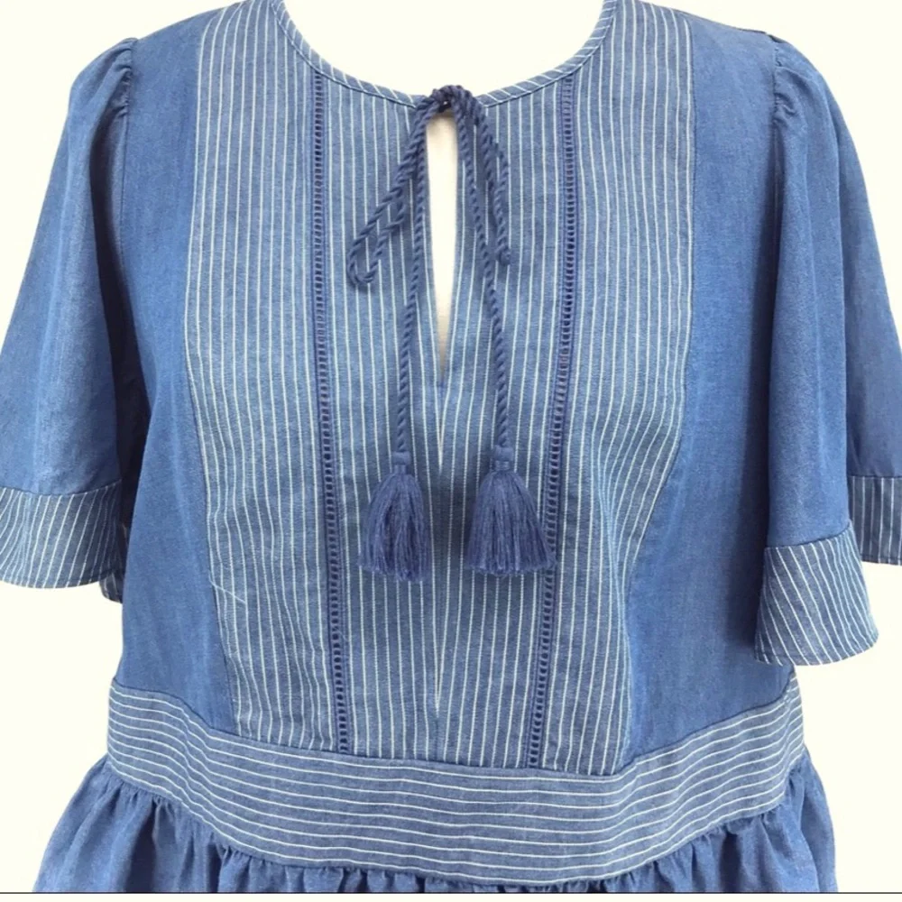 Kate Spade Indigo Railroad Chambray Tassel Top L